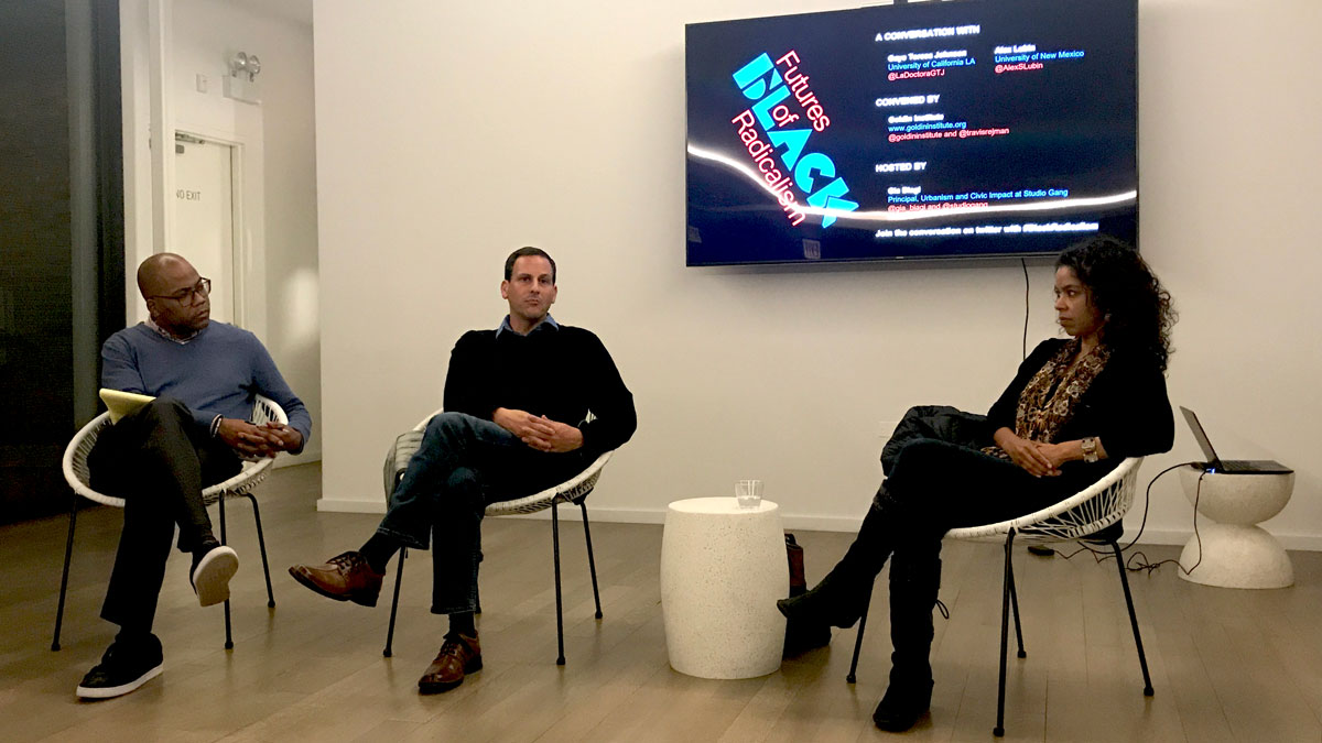 (Right to Left) Goldin Institute Board member Dr. Gaye Johnson and her co-author Alex Lubin engage in the discussion moderated by the Institute's Community Learning and Collaboration Coordinator, Jimmie Briggs.