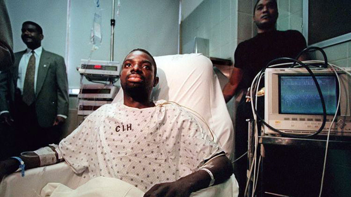 Abner Louima recovers from his assault at a hospital in New York.