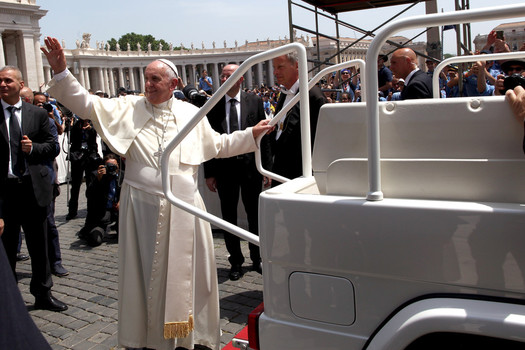 Pope Francis, seen here at St. Peter's Square, has called out human activity for causing the bulk of global warming.<br>Photo Credit: Franco Origlia/Getty Images.